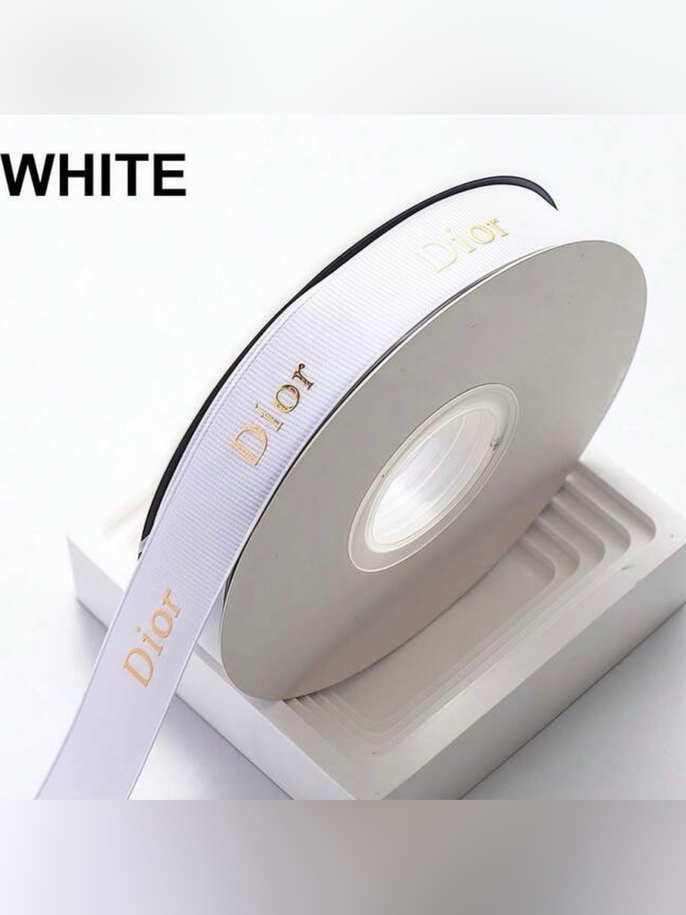 Macy's White Ribbon with Gold Logo Trim 40 yards